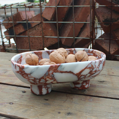Nawgnail Natural Oval Calacatta Red Marble Fruit Bowl for Kitchen Counter 10", Large Decorative Bowl Two-Legs for Home Decor, Fruits Holder For Dining Table - Kitchen Organization