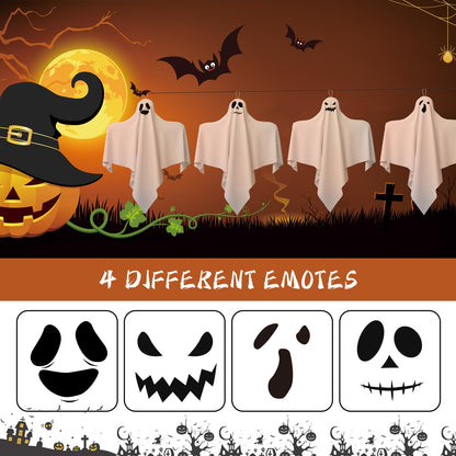 31 Inch Halloween Hanging Ghosts Decoration Outdoor, Indoor Cute Flying White Ghost Decor for Home Halloween Party, Porch, Yard, Garden, Spooky Stuff Props (4 PCS Ghost)