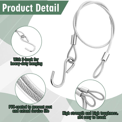 Kingdder 4 Pcs 18" Hanging Cables Chain with S Hook Bird Feeder Tree Hanger PVC Coated Flexible Branch Hook Limb Protector for Outside Bird Feeders, Planters and Decorations