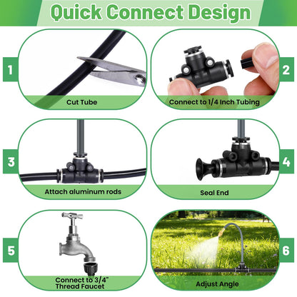 49.2 Ft 360° Adjustable 1/4" Drip Irrigation System Bendable Watering Misting System Drip Irrigation Kit Garden Watering Atomizing System with 12 Nozzles, Automatic Irrigation System for Garden