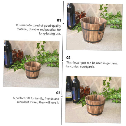 Yardenfun 3Pcs Wooden Barrel Pot Rustic Succulent Planters for Decor Wooden Bucket Planters for Indoor and Outdoor Use