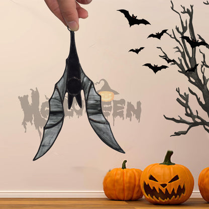 Velasyart Bat Stained Glass Window Hangings,Suncathers, Larger Halloween Bat Ornaments Spooky Home Decoration
