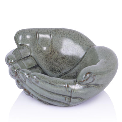 orenm Ceramic Hands Bowl Dish Sculpture, Offering Hands Dish Candy Holder,for Succulent Planter, Crystal Rock Holder, Office, Keys Bowl for Entryway Table（Green ）