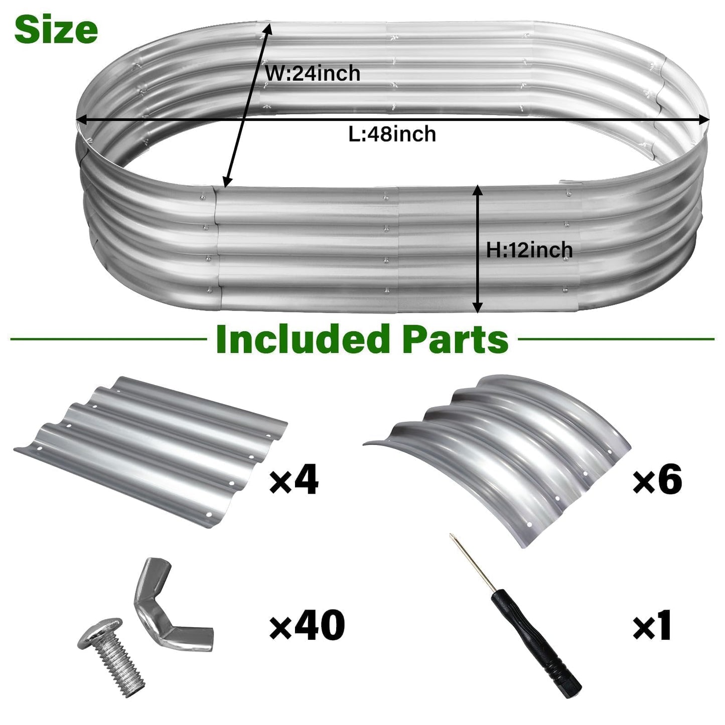 Eclaron Galvanized Raised Garden Bed for Outdoor: 4X2X1ft Durable Metal Vegetable Plant Container Kit - Oval Planter Box for Gardening Flower Trough