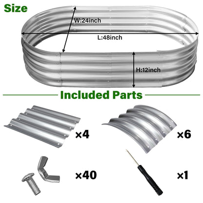 Eclaron Galvanized Raised Garden Bed for Outdoor: 4X2X1ft Durable Metal Vegetable Plant Container Kit - Oval Planter Box for Gardening Flower Trough