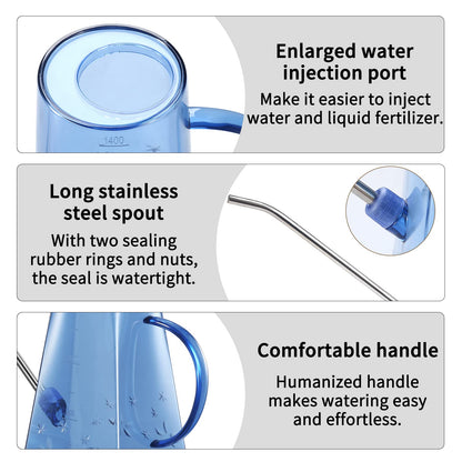 Goowin Watering Can Indoor Plants, 47 oz Long Spout House Plant Flower Watering Can, Creative Wide Opening Plastic Watering Can with 16 oz Spray Bottle & 8.5 oz Squeeze Bottle, Blue