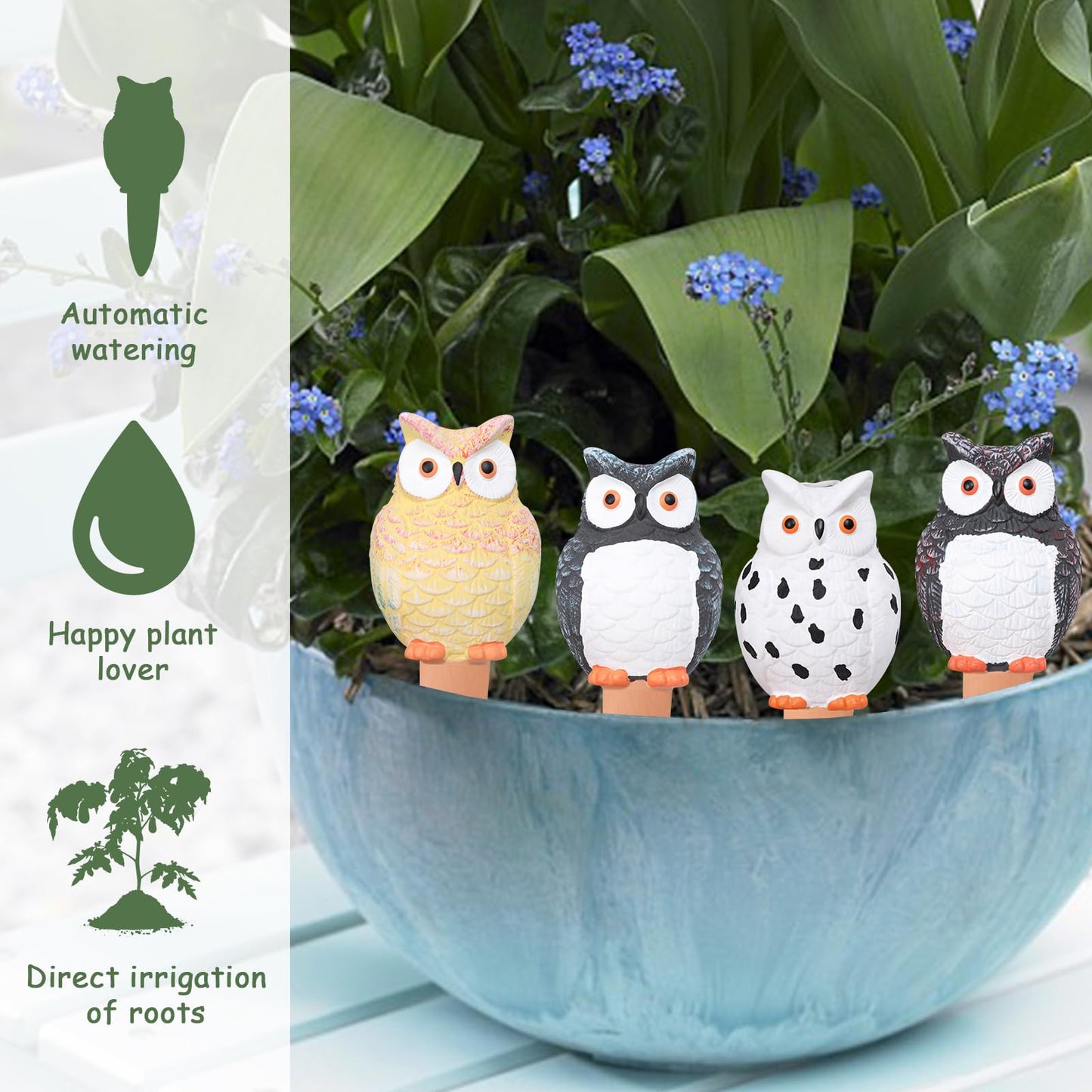 Chonsun Self Plant Watering Globes 4PCS Terracotta Watering Spikes Plant Watering Devices Self Watering Planter Insert Owl Decor