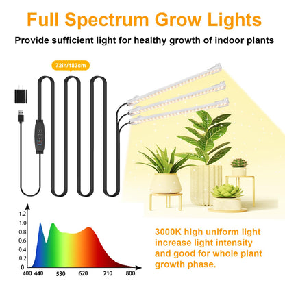 LED Grow Light Strips, Grow Lights for Indoor Plants Full Spectrum 3000K, Plant Light Bar with 3/9/12H Timer, 10 Dimmable Levels for Seedling Succulent,Best Match for Plant Shelf(3 Head×2 Pack)