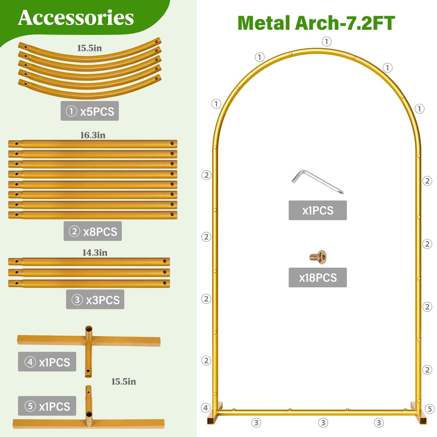 CludPark Metal Arch Backdrop Stand Wedding Arch Frame Set of 2 (7.2FT,6FT) Gold Balloon Backdrop Arch Stand for Wedding Ceremony Birthday Party Baby Shower Graduation Ceremony Decoration