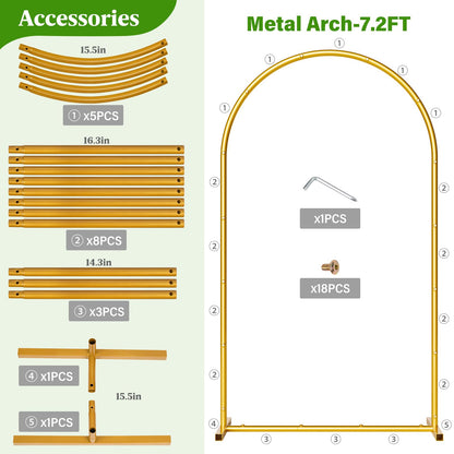 CludPark Metal Arch Backdrop Stand Wedding Arch Frame Set of 2 (7.2FT,6FT) Gold Balloon Backdrop Arch Stand for Wedding Ceremony Birthday Party Baby Shower Graduation Ceremony Decoration