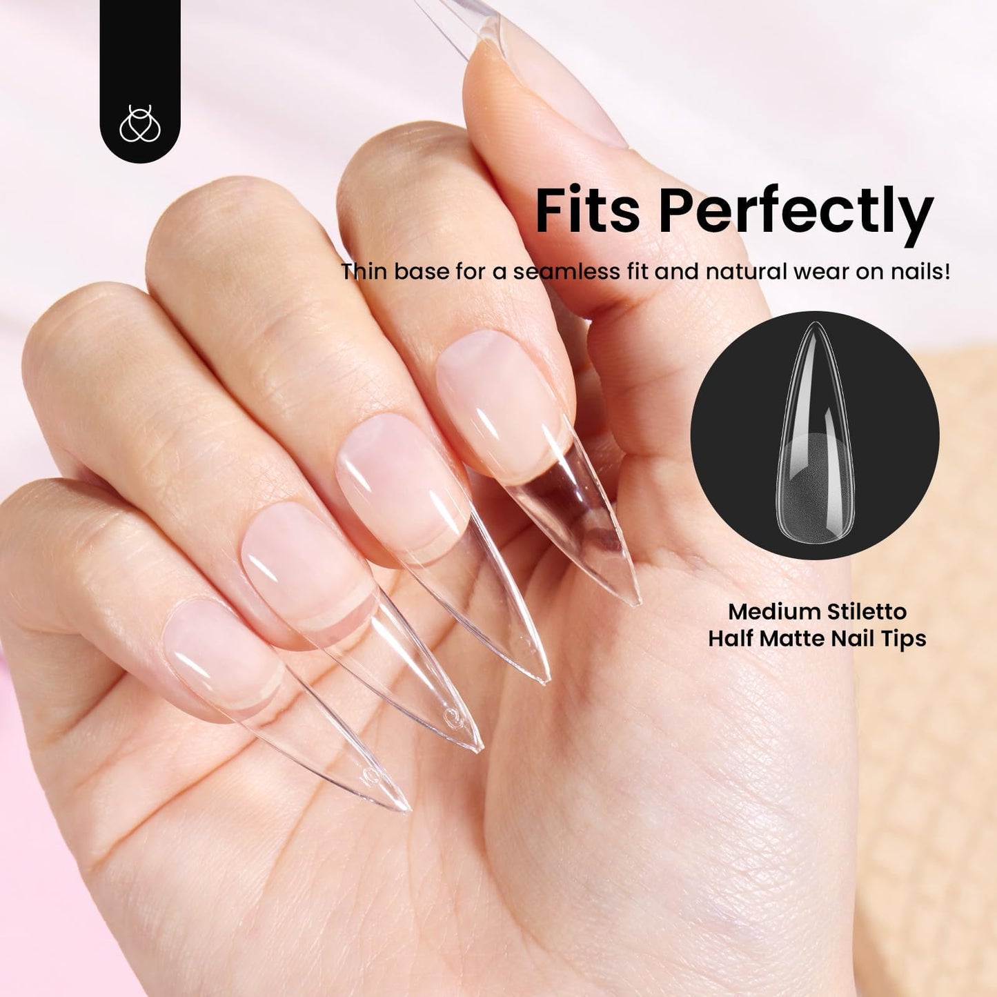Beetles Gel Nail Kit Short Almond with Nail Dehydrator and Primer, 576Pcs Half Matte Etch-X Gel Nail Tips Solid Nail Glue Mini Nail Lamp Acrylic Nail Tips Easy DIY Nail Extension Set Gift for Women