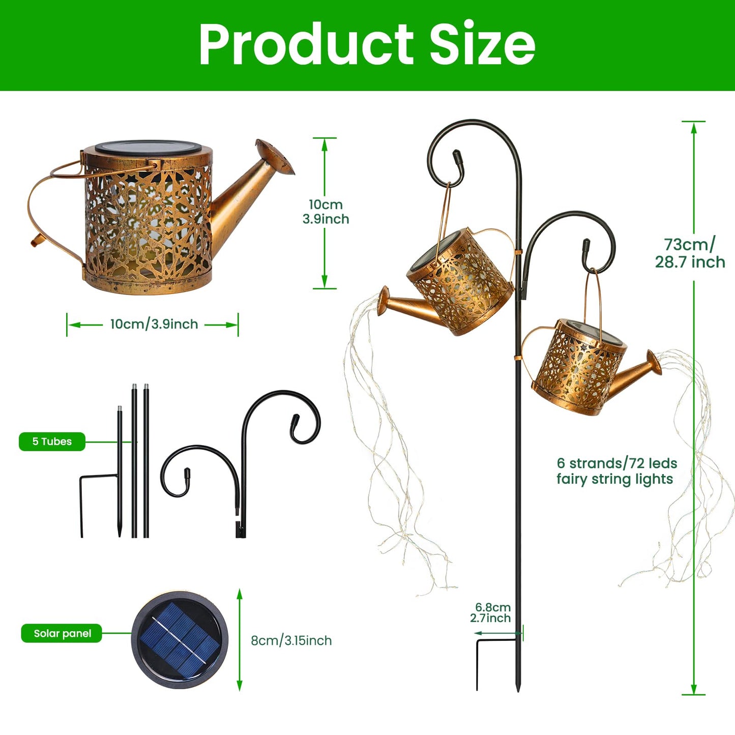 2 Pack Solar Watering Can, Metal Solar Lights Outdoor Waterproof, Hanging Lantern Decoration for Yard Outside Patio Lawn, Gardening Gifts for Women Mom Grandma