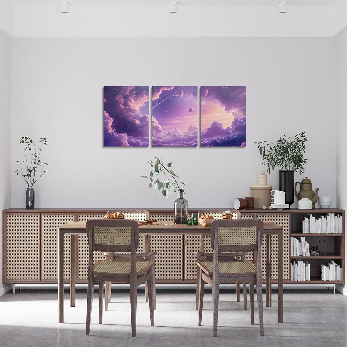 Feelyou Purple Galaxy 3 Piece Canvas Wall Art for Living Room Bedroom Starry Galaxy Wall Art for Home Decor 3D Printed Space Office Decor Artwork Dreamy Nebula Picture Painting Posters