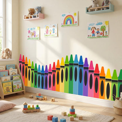 Gilprop 9.8 ft Rainbow Crayon Classroom Wall Decor Fabric Preschool Kindergarten Graduation Cuttable Crayon Classroom Decoration Backdrop with Adhesive Dots for Daycare End of The Year Back to School