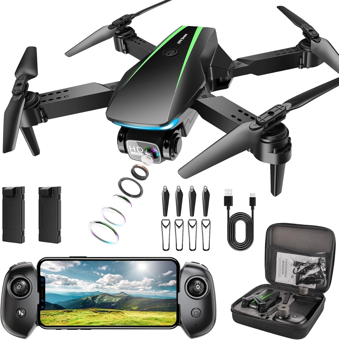 Oddire Mini Drone with Camera - 1080P HD Foldable Drone with Stable Hover, Gravity Control, Auto-Follow, Trajectory Flight, 90° Adjustable Lens, One Key Take Off/Land, 3D Flip, Drones for Adults