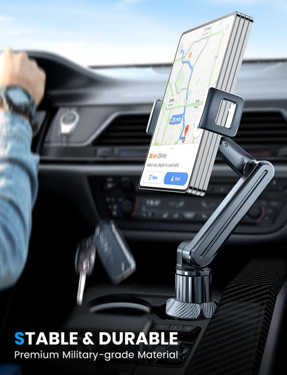 eSamcore Tablet Holder for Car, for iPad Stand Cup Holder Car Mount with 1.57" Depth Large Clamp 15" Height Adjustable Tab Mount Holder for 6"-12.9" Cell Phone iPhone Travel iPad Accessories