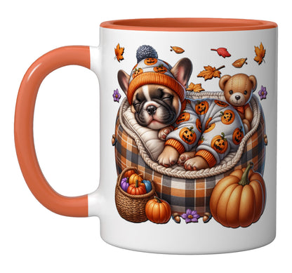 French Bulldog Halloween Fall Pumpkin For Frenchie Grandma Ceramic Mug, Orange/White