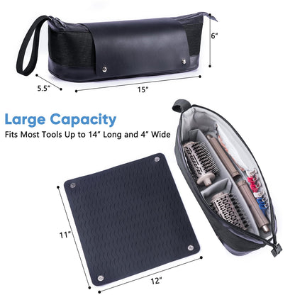 Large Hair Tools Travel Bag with Iron Mat - 2in1 Hair Tools Organizer for Hair Dryer Brush, Flat Irons, Straighteners, Curling Irons, Hair Bag, Makeup Bag, Cosmetic Bag for Travel Essentials