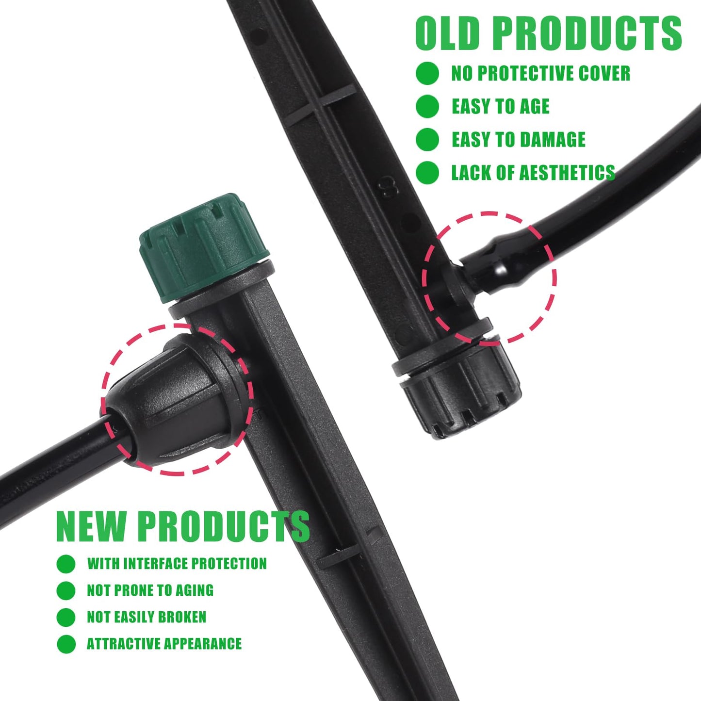 FOGWOWO Drip Irrigation Emitters for 1/4" Drip Tubing,Adjustable 360 Degree Automatic Irrigation Drippers on 5.5" Arrow Stake,with1/4 Locked Tee for Watering System(10Pcs Drippers and 10Pcs Tee)