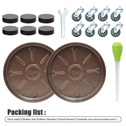 YUFDA 2 Pack 12.2 Inch Metal Plant Caddy With Lockable Wheels,Plant Stand Dolly for Heavy Planter,Wheeled Planter Saucer Tray,Rolling plant stand,Heavy-Duty Plant Caddy for Indoor and Outdoor(Copper)