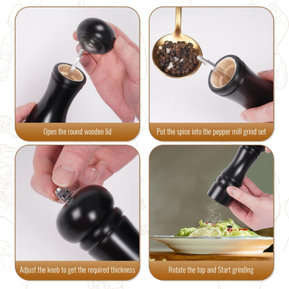 2Pack Wood 6.5 Inches Salt and Pepper Grinder Set and Adjustable Manual Salt and Pepper Mills, with Ceramic Grinding Mechanism, Housewarming Gifts, Cooking Gifts for Men & Women(Black & White)