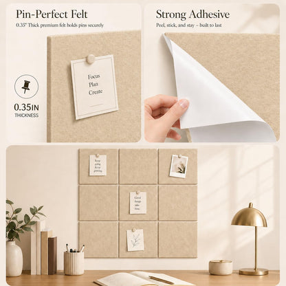 Baysola Felt Bulletin Board Panels 48 x 36 Inch Self Adhesive Wall Tiles Cork Board Alternative for Office Classroom Photos Notes 12 Pack