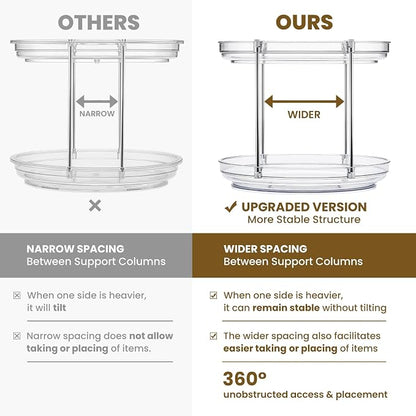 2 SET 2 Tier Non-Skid Acrylic Lazy Susan Organizer - Rotating Spice Rack - Turntable Spinning Organization for Kitchen, Pantry, Countertop, Closet, Bathroom, Vanity, Medicine Cabinet Organizing,9.25''