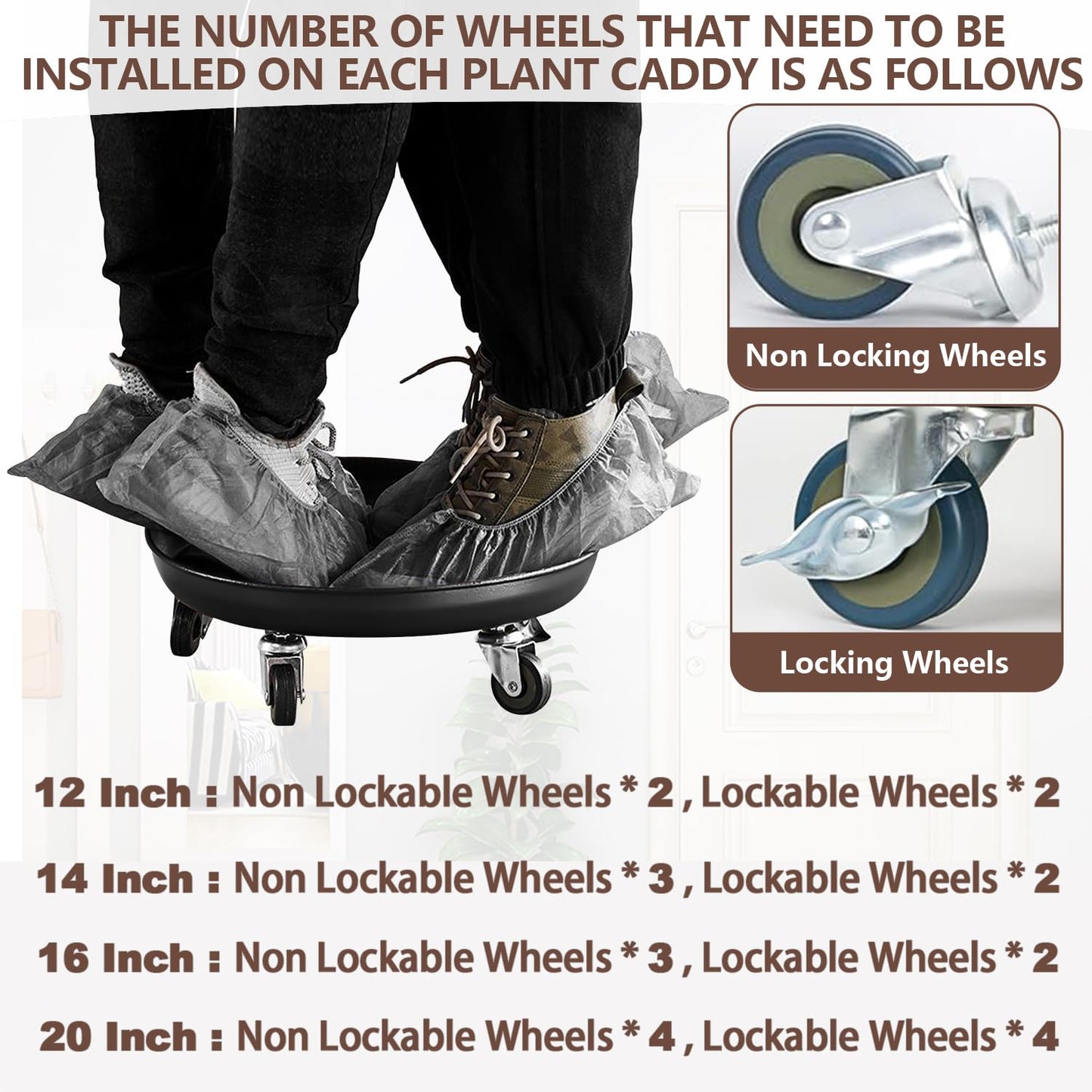 Tadpolebaby Heavy Duty Plant Caddy with Solid Rubber Wheels, Lockable, Increased Load Capacity, One-Minute Installation, Suitable for Indoor, Outdoor, Patio, Garden Settings, 20 Inches 1PACK, Black