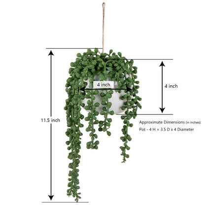 MyGift Artificial Faux String of Pearls Plants in White Ceramic Wall Hanging Planter Pot with Jute Rope, Set of 2