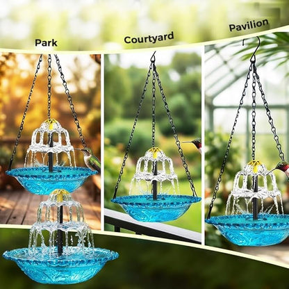 Solar Cascade Hanging Bird Bath Fountain, 2026 New Hanging Bird Bath with Flowing Water for Outdoors Garden Patio Backyard Lawn Decor (Red)