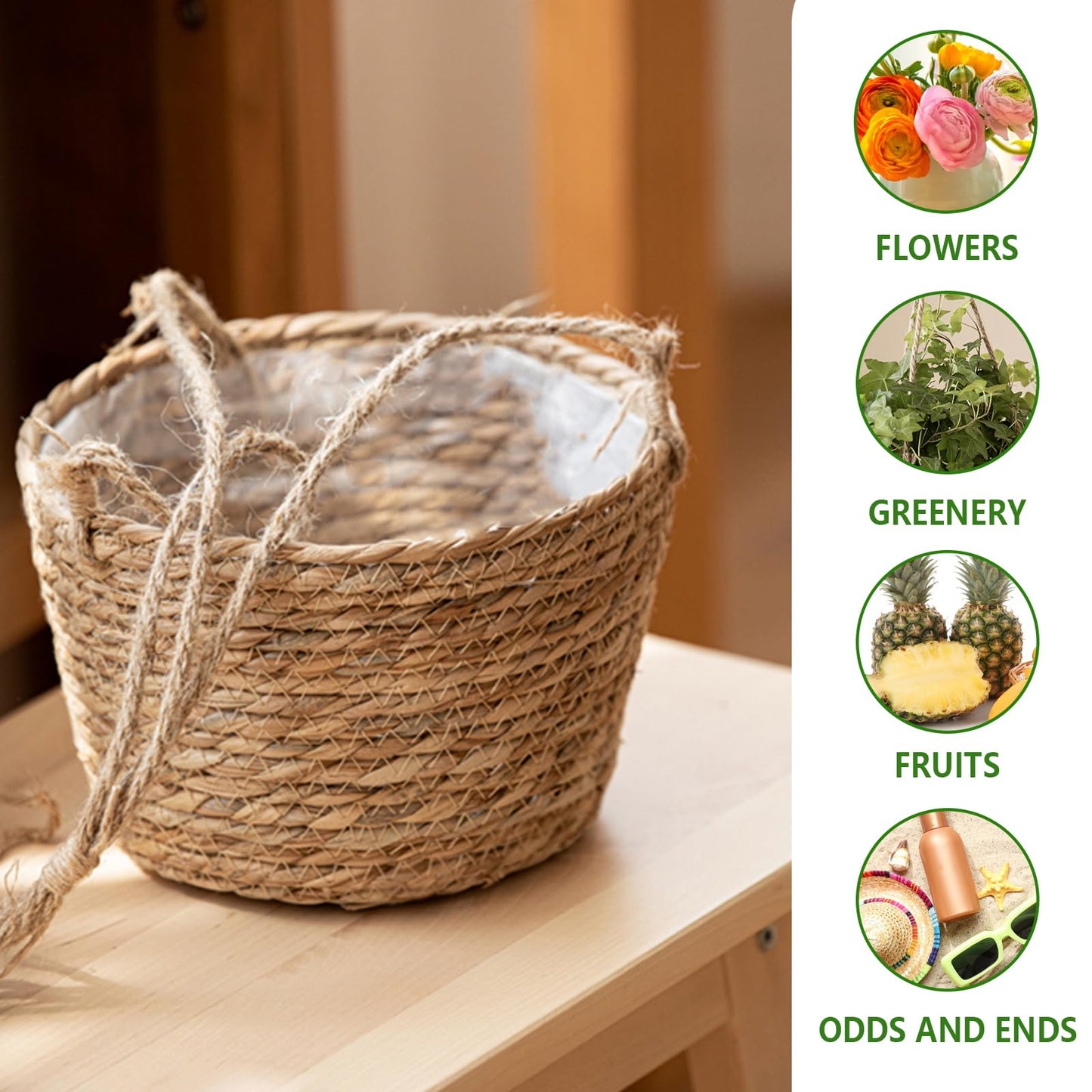 Riadyet 8-Inch Small-Caliber Woven Jute Hanging Planter – Seagrass Plant Basket, Decorative Hanging Plant Holder, Ideal for Home Décor and Storage