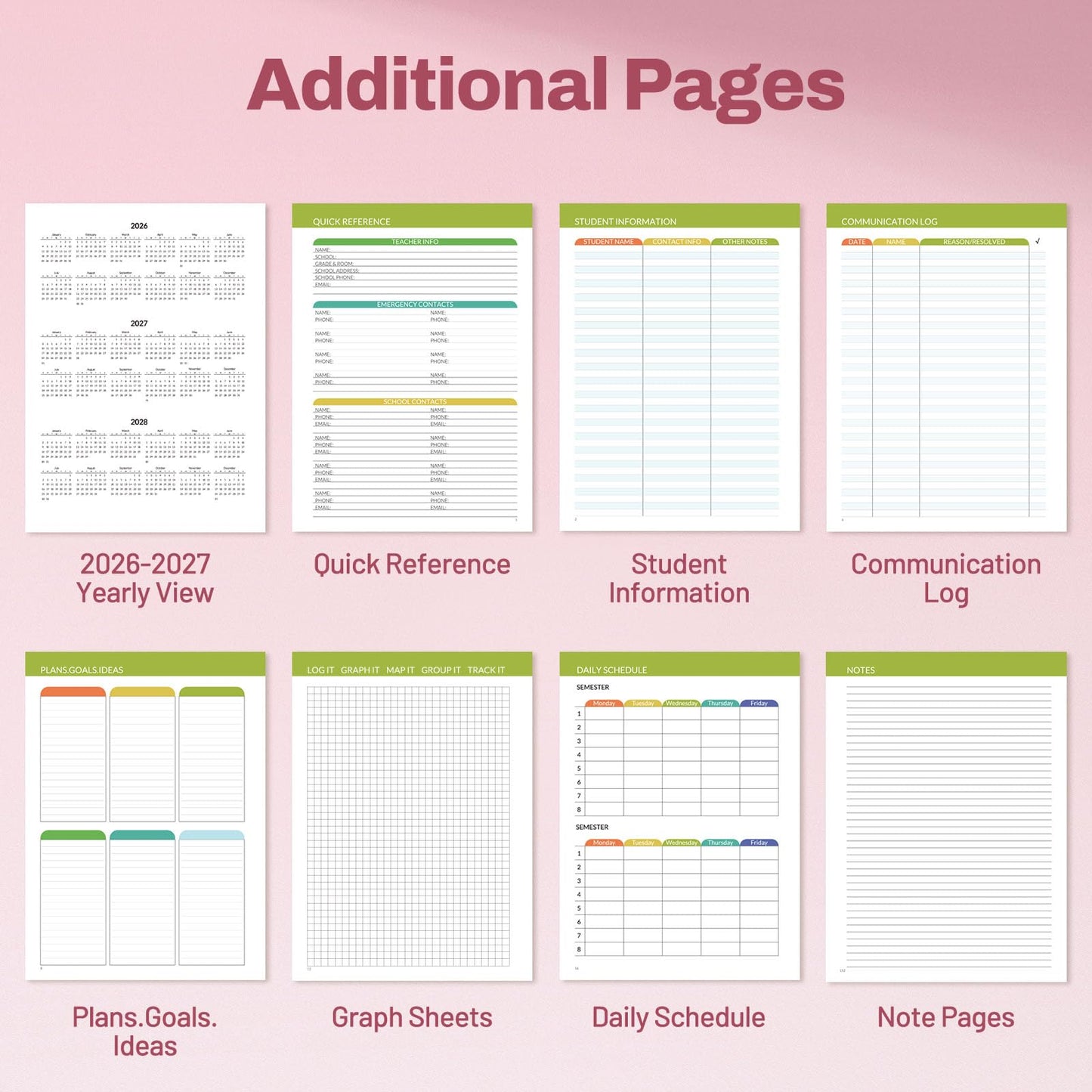 SUNEE Teacher Planner 2026-2027 Academic Year, 7 Periods Lesson Plan Book Jul 2026 - Jun 2027, 8.5"x11"Daily Weekly Monthly Organizers Horizontal Layout with Calendars, Bookmark, Tabs, Rainbow Stripes