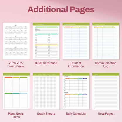 SUNEE Teacher Planner 2026-2027 Academic Year, 7 Periods Lesson Plan Book Jul 2026 - Jun 2027, 8.5"x11"Daily Weekly Monthly Organizers Horizontal Layout with Calendars, Bookmark, Tabs, Rainbow Stripes
