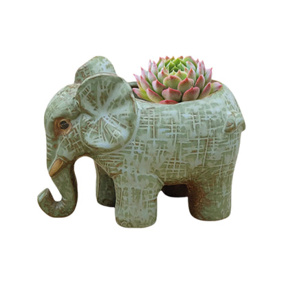 SJBAG Cute Animal Elephant Shaped Ceramic Succulent Cactus Air Plant Flower Pots Planters-Plant Not Included (Small Green)