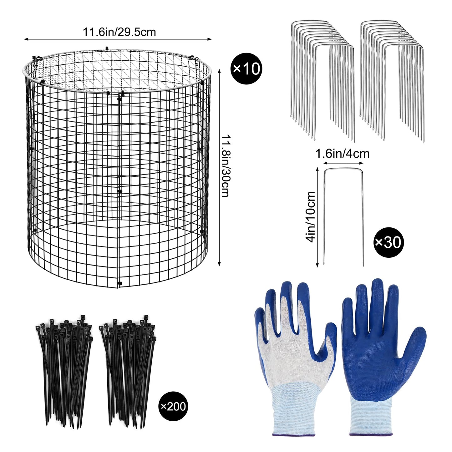 10 Sets 12"x 12" Garden Plant Protectors from Animals with Detachable Covers Metal Plant Cage Chicken Wire Cloche with Ground Stakes & Nylon Tie Wire Plant Cage to Keeping Bunny Animals Out Chicken