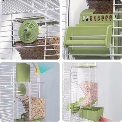 Bird Feeder Water Dispenser Set, Automatic Cage Feeder with Perch for Seed Parakeet Canary Cockatiel Finch Budgies Cage Accessories (Blue)