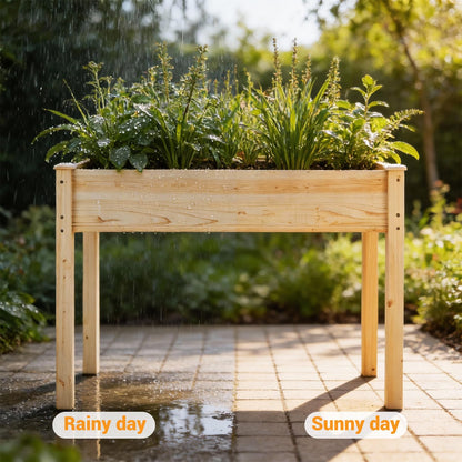 DUMOS Raised Garden Bed with Legs, 48x24x30 Inch Planter Box Outdoor with Liner for Herbs/Flowers/Vegetables, Elevated Wooden Garden Bed for Patio, Balcony and Backyard, Soft Wood