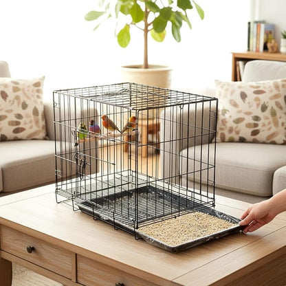 100 Pcs Large Disposable Bird Cage Liners Bulk 34'' x 22'' Elastic Plastic Small Animal Birds Cage Tray Liners Waterproof Universal Film Bird Accessories for Cockatiels Finches Canaries