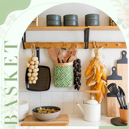 Yinkin 3 Pack 6 Inch Small Wall Hanging Basket Woven Wood Storage Basket Hanging Rope Organizer Flower Plants Vegetable Wall Decoration for Porch Living Room Bedroom Home (Sage Green)