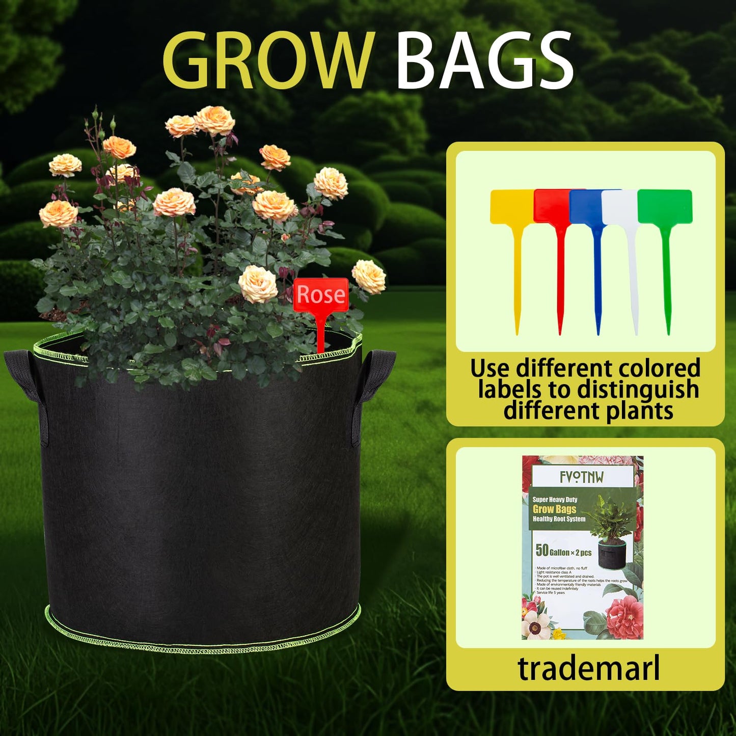 FVOTNW 3-Pack 10 Gallon Plant Grow Bags, Thickened Nonwoven Fabric Pots with Handles,Sturdy Garden Planters Aeration Gardening Container to for Plants, Vegetables, and Flowers