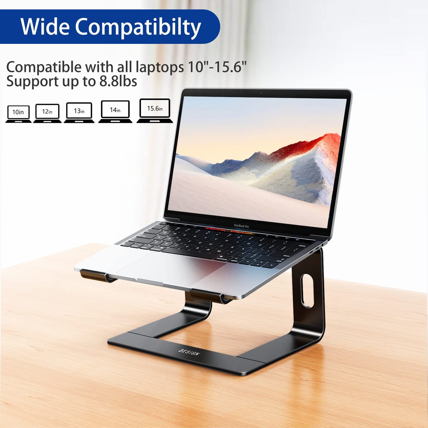BESIGN LS03 Aluminum Laptop Stand, Ergonomic Detachable Computer Stand, Notebook Riser, Laptop Mount Compatible with Air, Pro, Dell, HP, Lenovo More 10-15.6" Laptops, Black