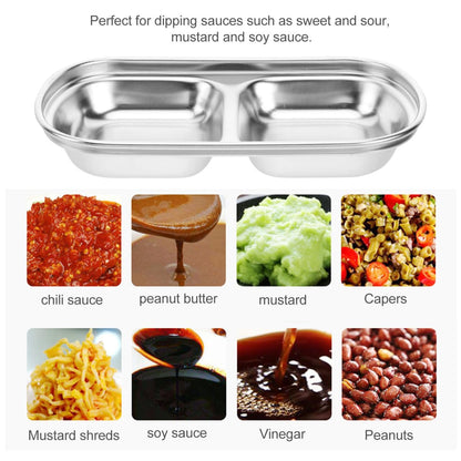 Hemoton 3Pcs Stainless Steel Seasoning Dishes,2 Grid Dipping Sauce Dishes Rectangle,Appetizer Plates,Dipping Sauce Bowl for Soy Vinegar BBQ-Chip and Condiments
