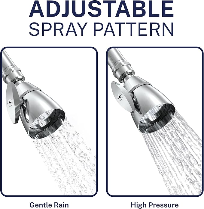 HammerHead Showers® Solid Metal 2 Inch High Pressure Shower Heads - CHROME – 2.5 GPM Shower Heads High Pressure - High Flow Shower Head with ADJUSTABLE SPRAY PATTERN - Fixed Shower Head