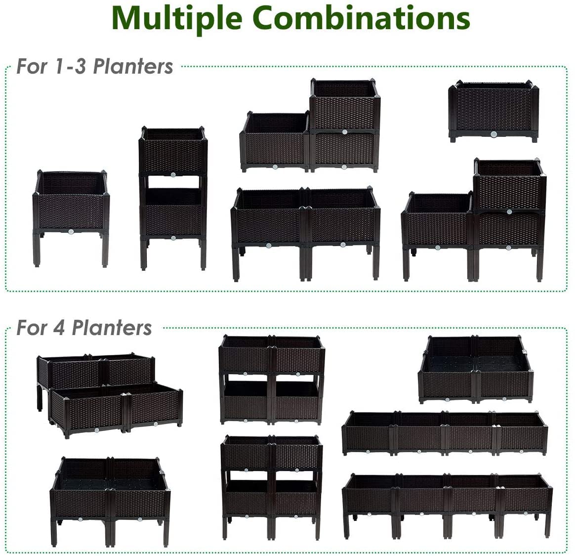 LDAILY LUARANE Raised Garden Bed Kit, Outdoor Plastic Planter Box Set of 4, Elevated Garden Beds with Brackets, Suitable for Garden Patio Balcony Dining Room
