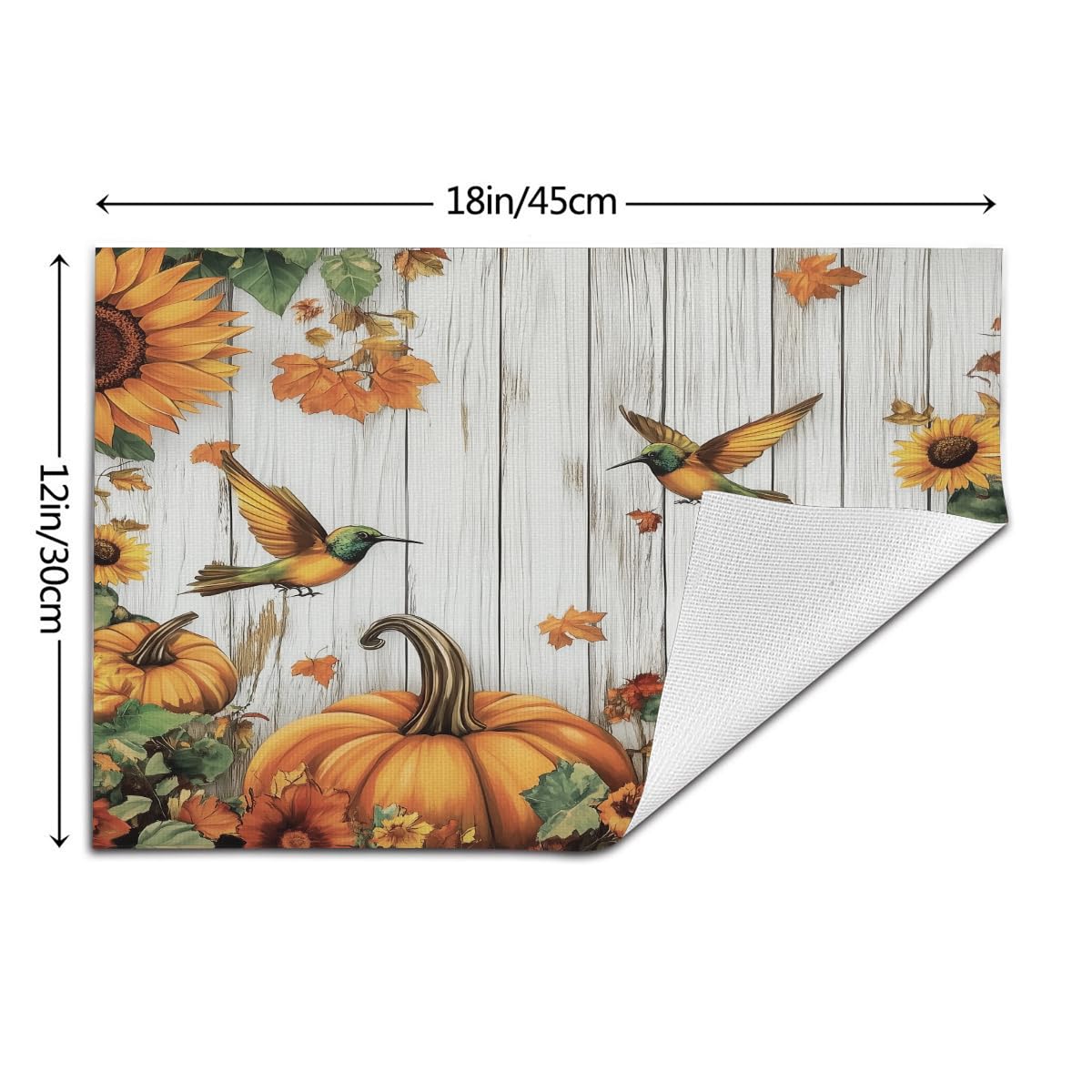 Thanksgiving Day Vinyl Placemats Set of 4 for Dining Tables,Fall Pumpkin Bird Sunflower on Wood Kitchen Table Mats Heat Resistant Washable Wipeable PVC Place Mat for Indoor Outdoor Seasonal Party