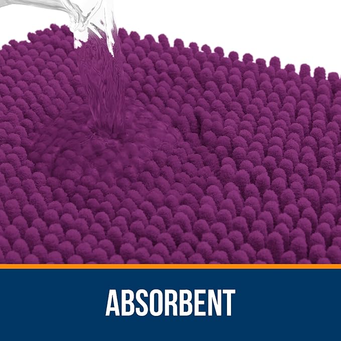 OLANLY Large Bathroom Rugs 45x27, Extra Soft Absorbent Chenille Bath Rugs, Rubber Backing Quick Dry, Machine Washable Bath Mats for Bathroom Floor, Tub and Shower, Home Decor Accessories, Purple
