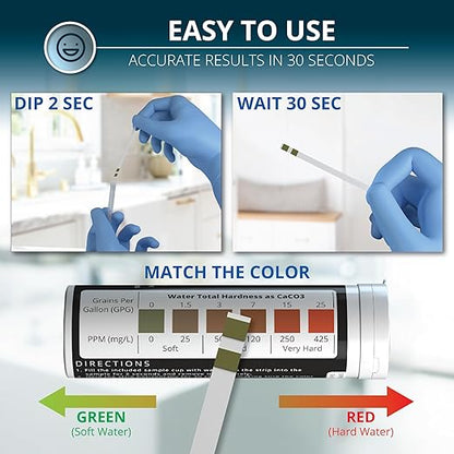 WeAQUA DoubleCheck Water Hardness Test Kit 200 Strips with Sample Cup - Hard Water Testing Strips (0-25 gpg / 0-425 ppm)