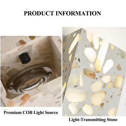 PLSDH Modern Terrazzo Wall Sconce, Handmade Natural Stone Wall Light Fixture, LED wall sconces, Warm Light, Vanity Lamp for Living Room, Bedroom, Hallway, Kitchen Island 6.3in
