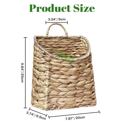 Boho Wall Hanging Basket, Water Hyacinth Woven Basket for Front Door, Flat Back Wall Mounted Entryway Organizer, Storage for Flowers, Plants, Farmhouse, Home Decor