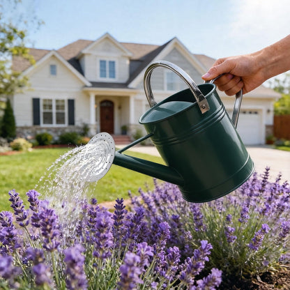 Metal Watering Can for Outdoor Plants, 1.7 Gallon Dark Green Garden Watering Can for Flower, Houseplants, Galvanized Finish